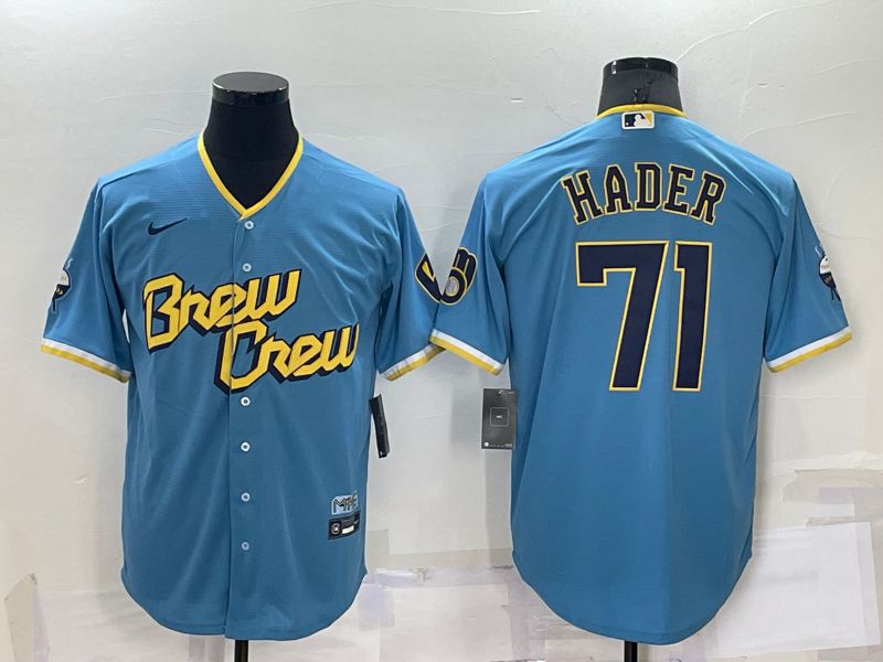 Men Milwaukee Brewers 71 Hader Blue City Edition Game Nike 2022 MLB Jersey